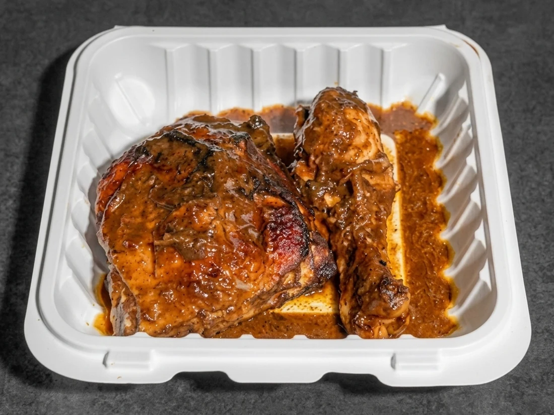 Seasoned jerk chicken with rice and peas at Twin Dem Kitchen London Ontario